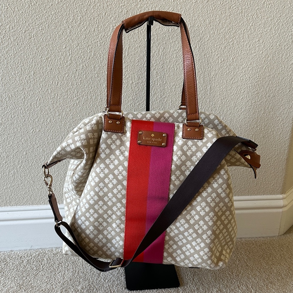 Kate Spade Beige Tote with Red and Pink Accents